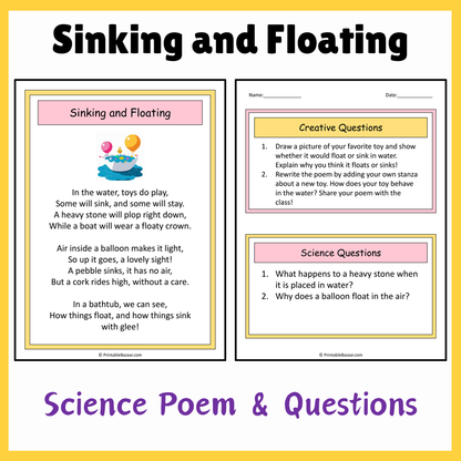 Sinking and Floating | Science Poem Reading Comprehension Activity