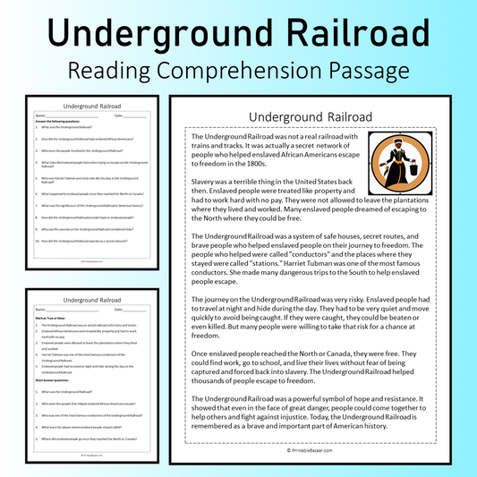 Underground Railroad | Reading Comprehension Passage Printable Worksheet