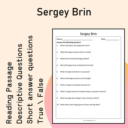 Sergey Brin | Reading Comprehension Passage Printable Activity