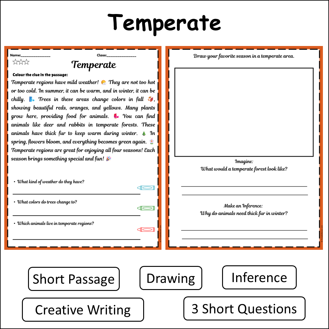 Temperate | Short Reading Comprehension Creative Worksheet