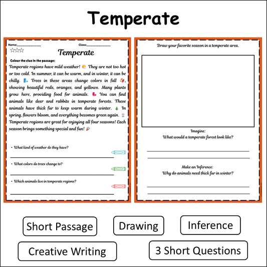 Temperate | Short Reading Comprehension Creative Worksheet