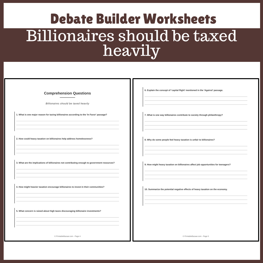 Billionaires should be taxed heavily | Favour and Against Worksheet Printable Activity