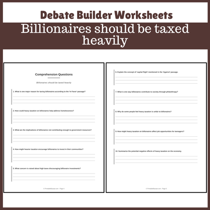 Billionaires should be taxed heavily | Favour and Against Worksheet Printable Activity