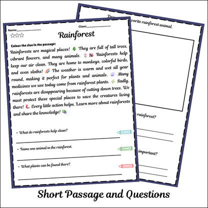 Rainforest | Short Reading Comprehension Creative Worksheet