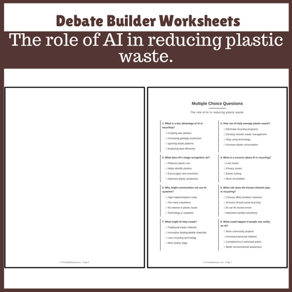 The role of AI in reducing plastic waste. | Favour and Against Worksheet Printable Activity