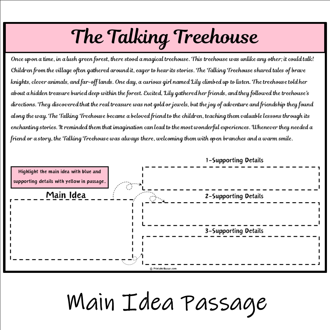 The Talking Treehouse | Main Idea and Supporting Details Reading Passage and Questions