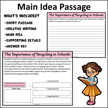 The Importance of Recycling in Schools | Main Idea and Supporting Details Reading Passage and Questions