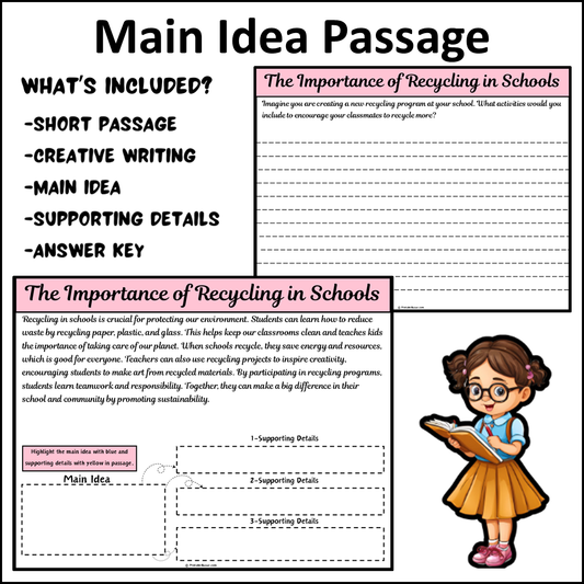 The Importance of Recycling in Schools | Main Idea and Supporting Details Reading Passage and Questions