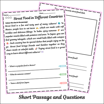 Street Food in Different Countries | Short Reading Comprehension Creative Worksheet