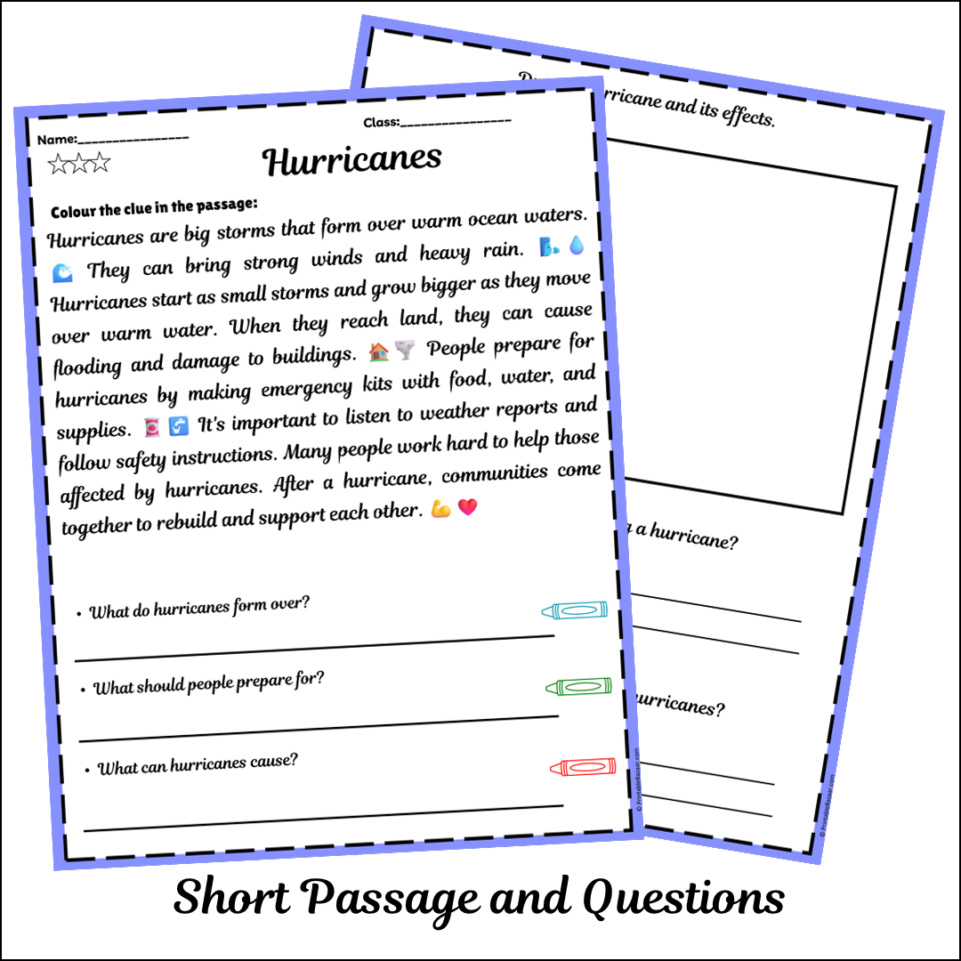 Hurricanes | Short Reading Comprehension Creative Worksheet