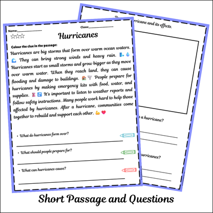 Hurricanes | Short Reading Comprehension Creative Worksheet