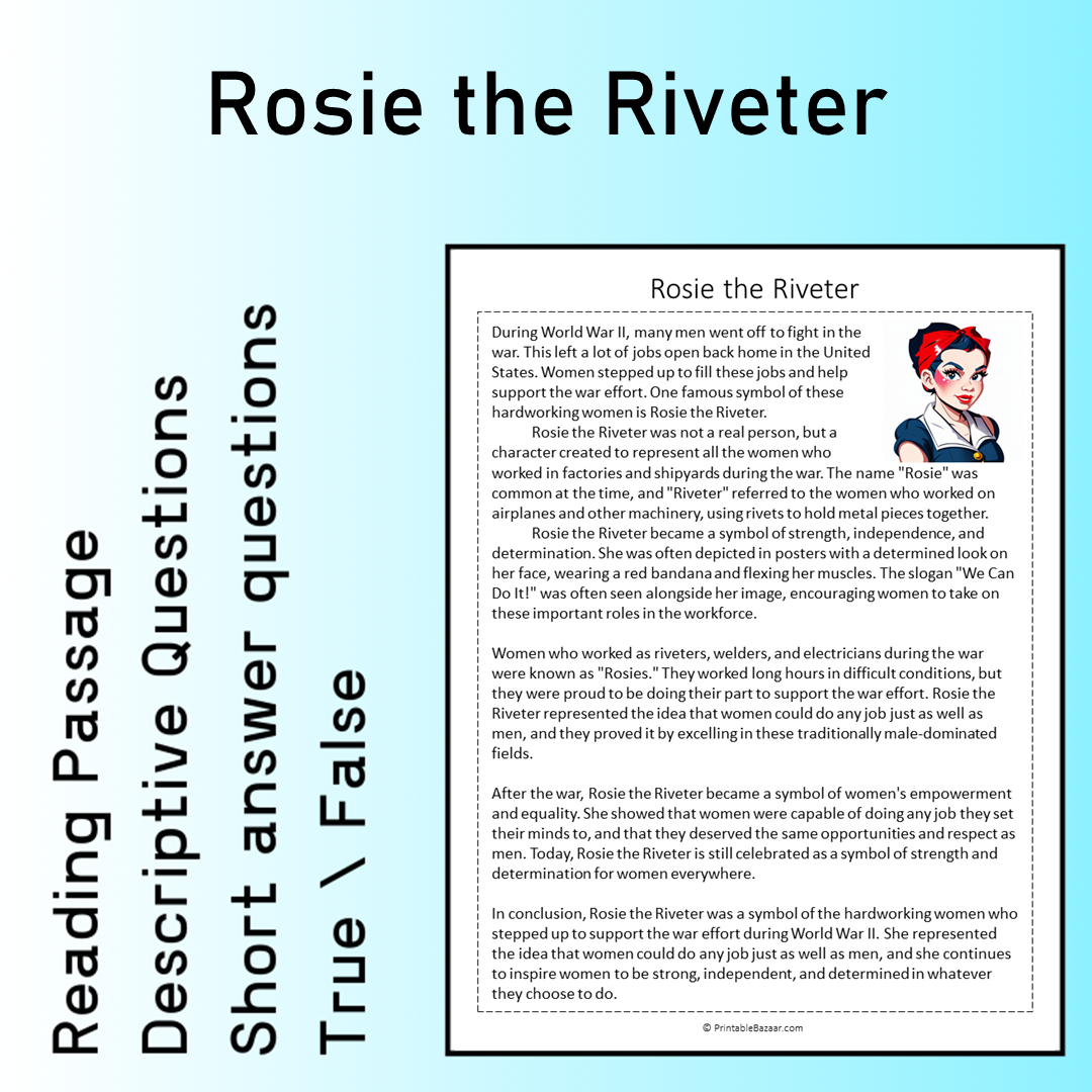 Rosie the Riveter | Reading Comprehension Passage Printable Worksheet