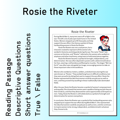 Rosie the Riveter | Reading Comprehension Passage Printable Worksheet