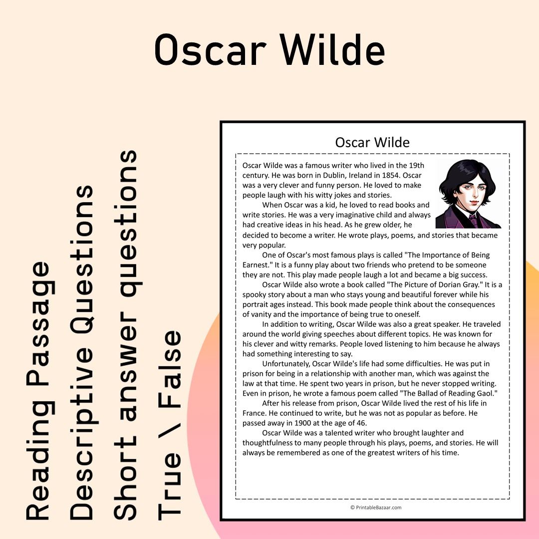 Oscar Wilde | Reading Comprehension Passage Printable Activity