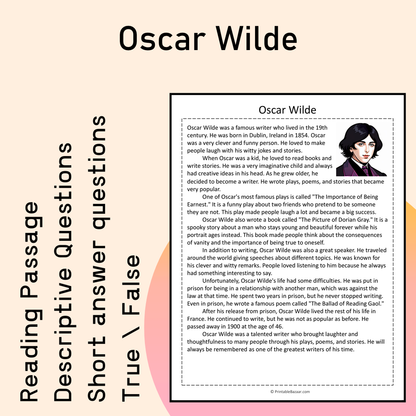 Oscar Wilde | Reading Comprehension Passage Printable Activity