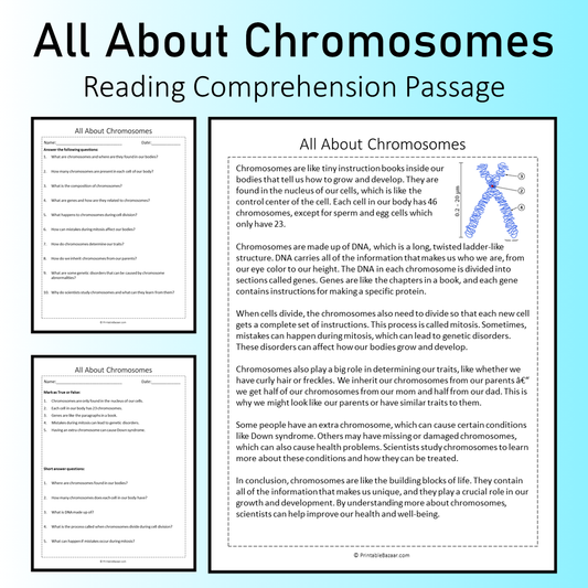 All About Chromosomes | Reading Comprehension Passage Printable Worksheet