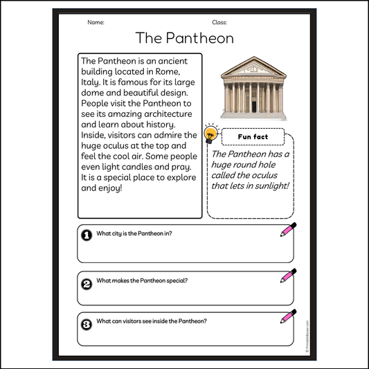 The Pantheon | Reading Passage Comprehension Questions Writing Facts Worksheet