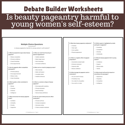 Is beauty pageantry harmful to young women's self-esteem? | Favour and Against Worksheet Printable Activity