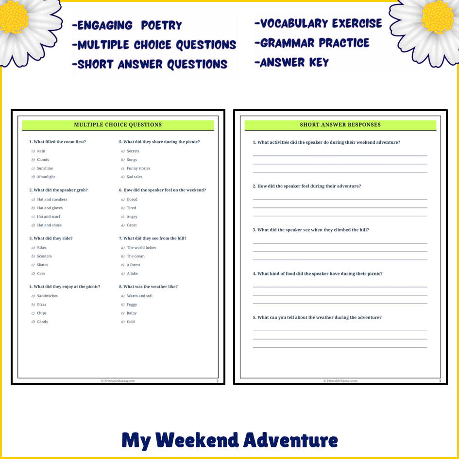 My Weekend Adventure | Poem Grammar Worksheet Printable Activity