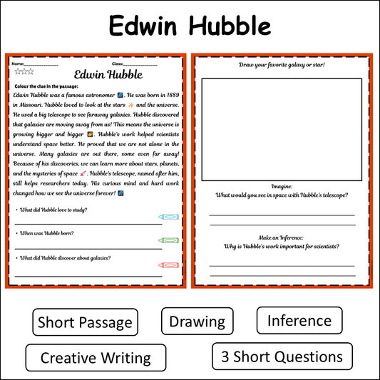 Edwin Hubble | Short Reading Comprehension Creative Worksheet