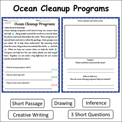 Ocean Cleanup Programs | Short Reading Comprehension Creative Worksheet