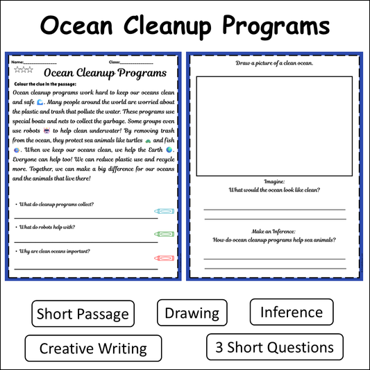 Ocean Cleanup Programs | Short Reading Comprehension Creative Worksheet