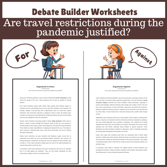 Are travel restrictions during the pandemic justified? | Favour and Against Worksheet Printable Activity