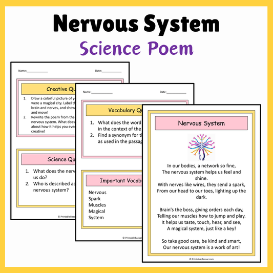 Nervous System | Science Poem Reading Comprehension Activity