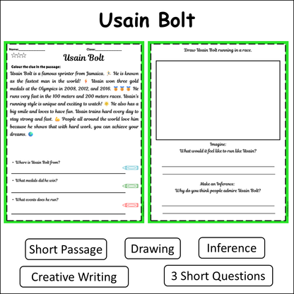 Usain Bolt | Short Reading Comprehension Creative Worksheet