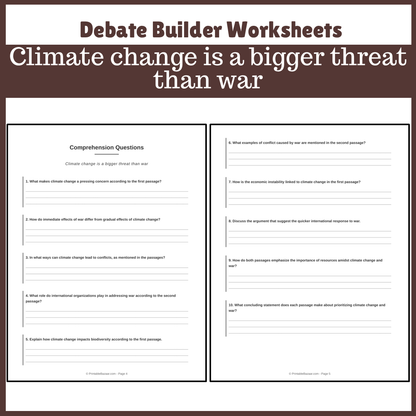 Climate change is a bigger threat than war | Favour and Against Worksheet Printable Activity