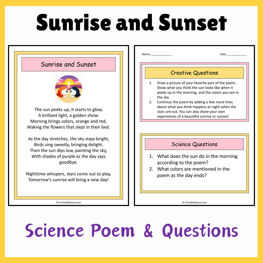 Sunrise and Sunset | Science Poem Reading Comprehension Activity