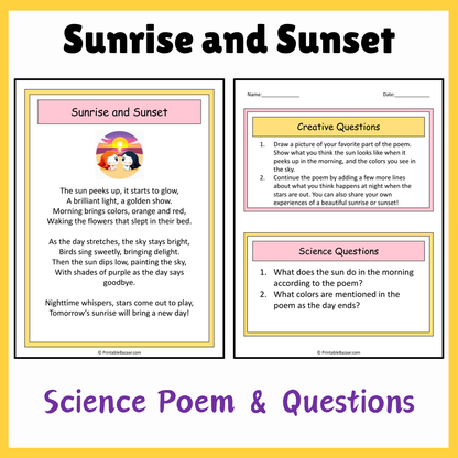 Sunrise and Sunset | Science Poem Reading Comprehension Activity