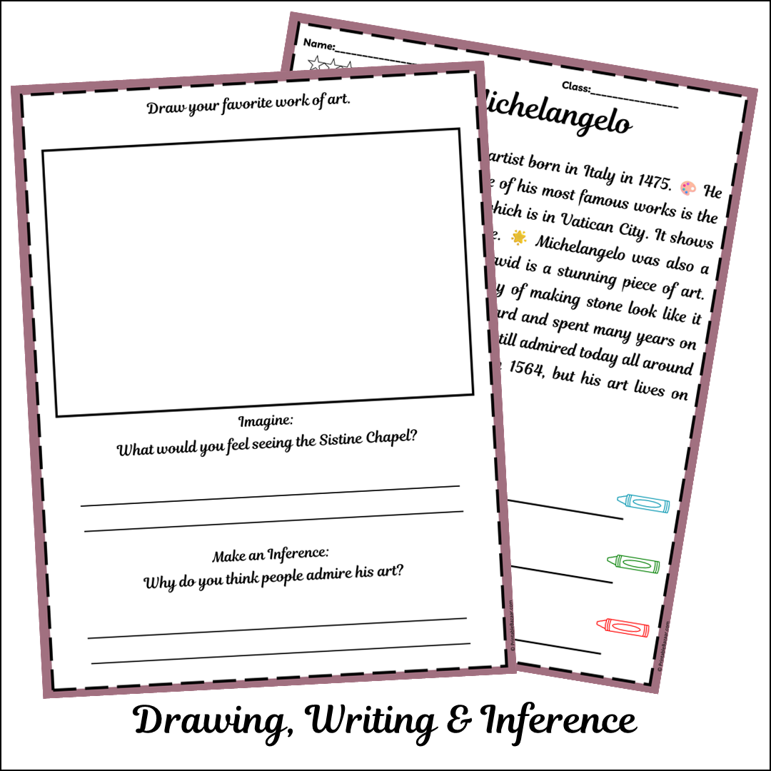 Michelangelo | Short Reading Comprehension Creative Worksheet