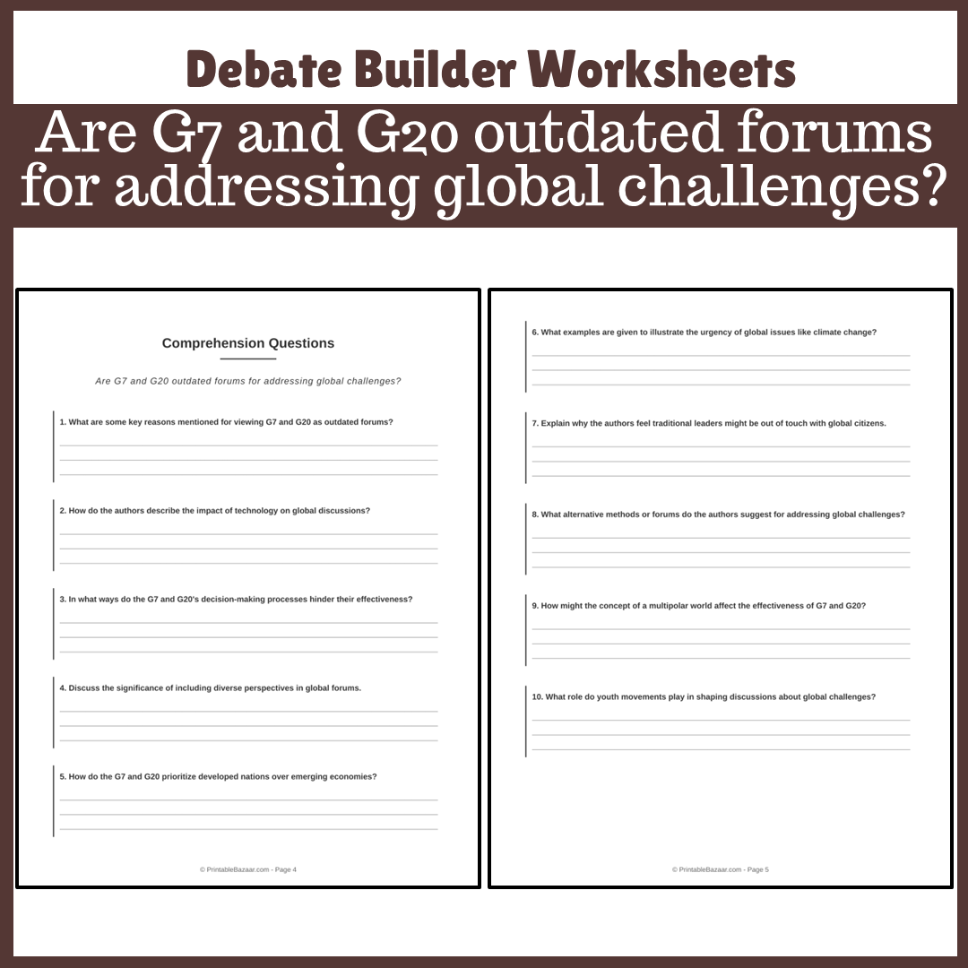 Are G7 and G20 outdated forums for addressing global challenges? | Favour and Against Worksheet Printable Activity