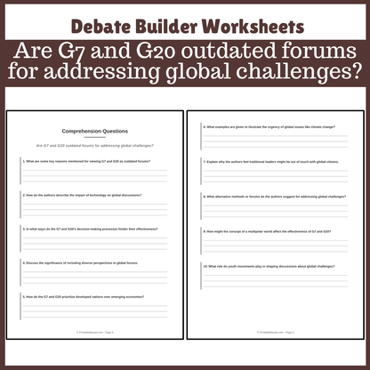 Are G7 and G20 outdated forums for addressing global challenges? | Favour and Against Worksheet Printable Activity