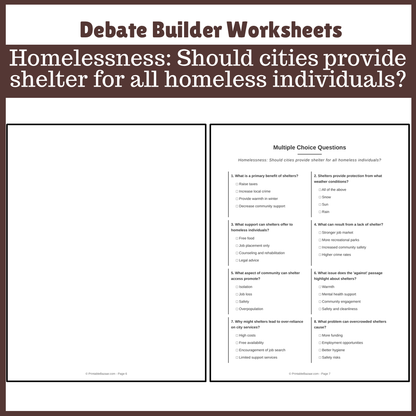 Homelessness: Should cities provide shelter for all homeless individuals? | Favour and Against Worksheet Printable Activity