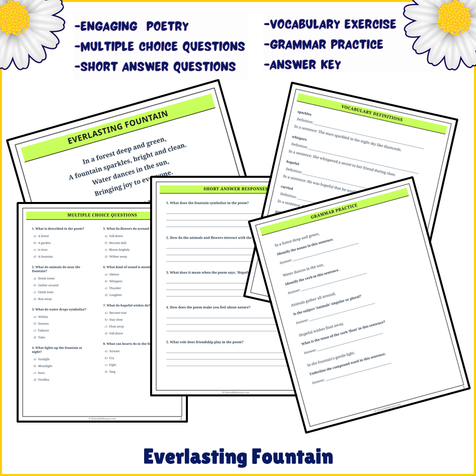 Everlasting Fountain | Poem Grammar Worksheet Printable Activity