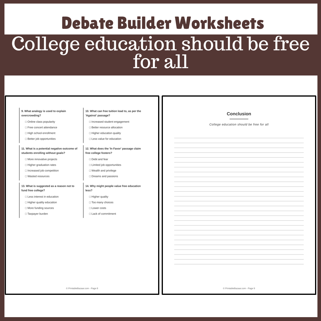 College education should be free for all | Favour and Against Worksheet Printable Activity