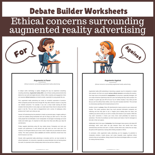 Ethical concerns surrounding augmented reality advertising | Favour and Against Worksheet Printable Activity
