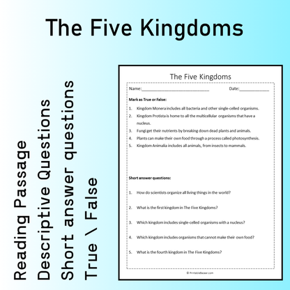 The Five Kingdoms | Reading Comprehension Passage Printable Worksheet