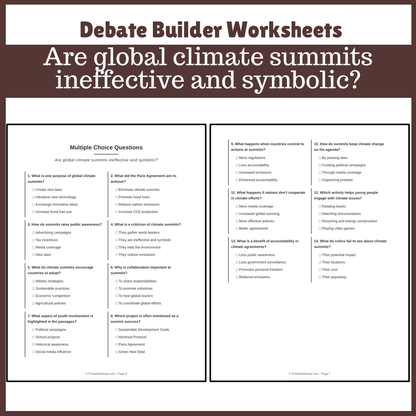 Are global climate summits ineffective and symbolic? | Favour and Against Worksheet Printable Activity