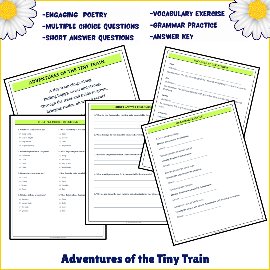 Adventures of the Tiny Train | Poem Grammar Worksheet Printable Activity