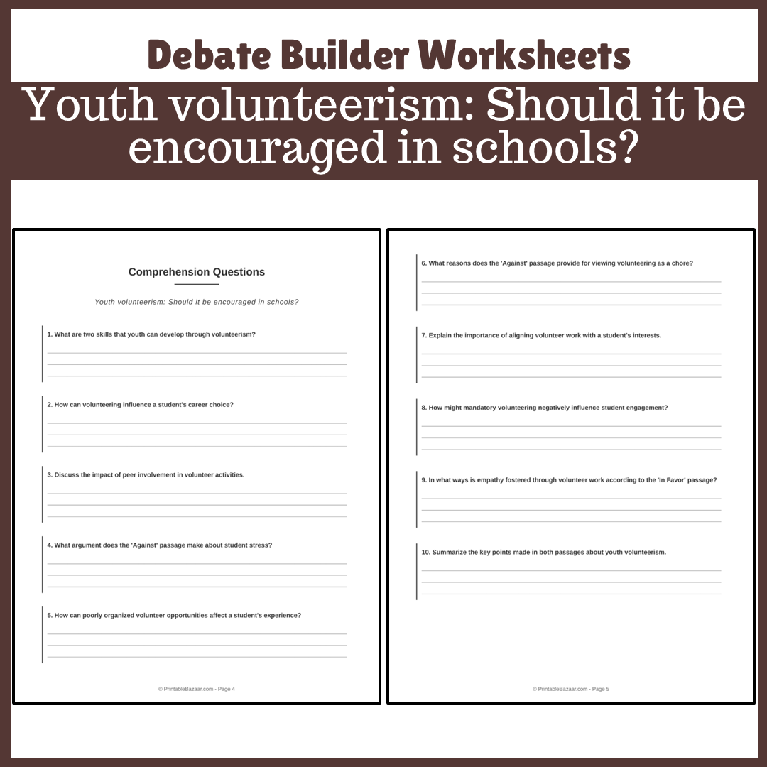 Youth volunteerism: Should it be encouraged in schools? | Favour and Against Worksheet Printable Activity