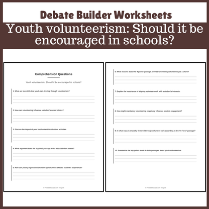 Youth volunteerism: Should it be encouraged in schools? | Favour and Against Worksheet Printable Activity