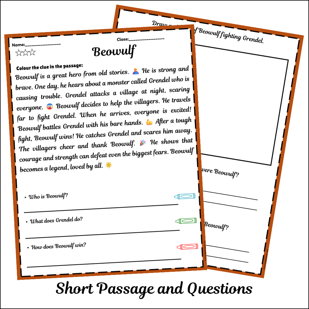 Beowulf | Short Reading Comprehension Creative Worksheet