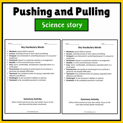 Pushing and Pulling | Science Story Reading Comprehension Activity