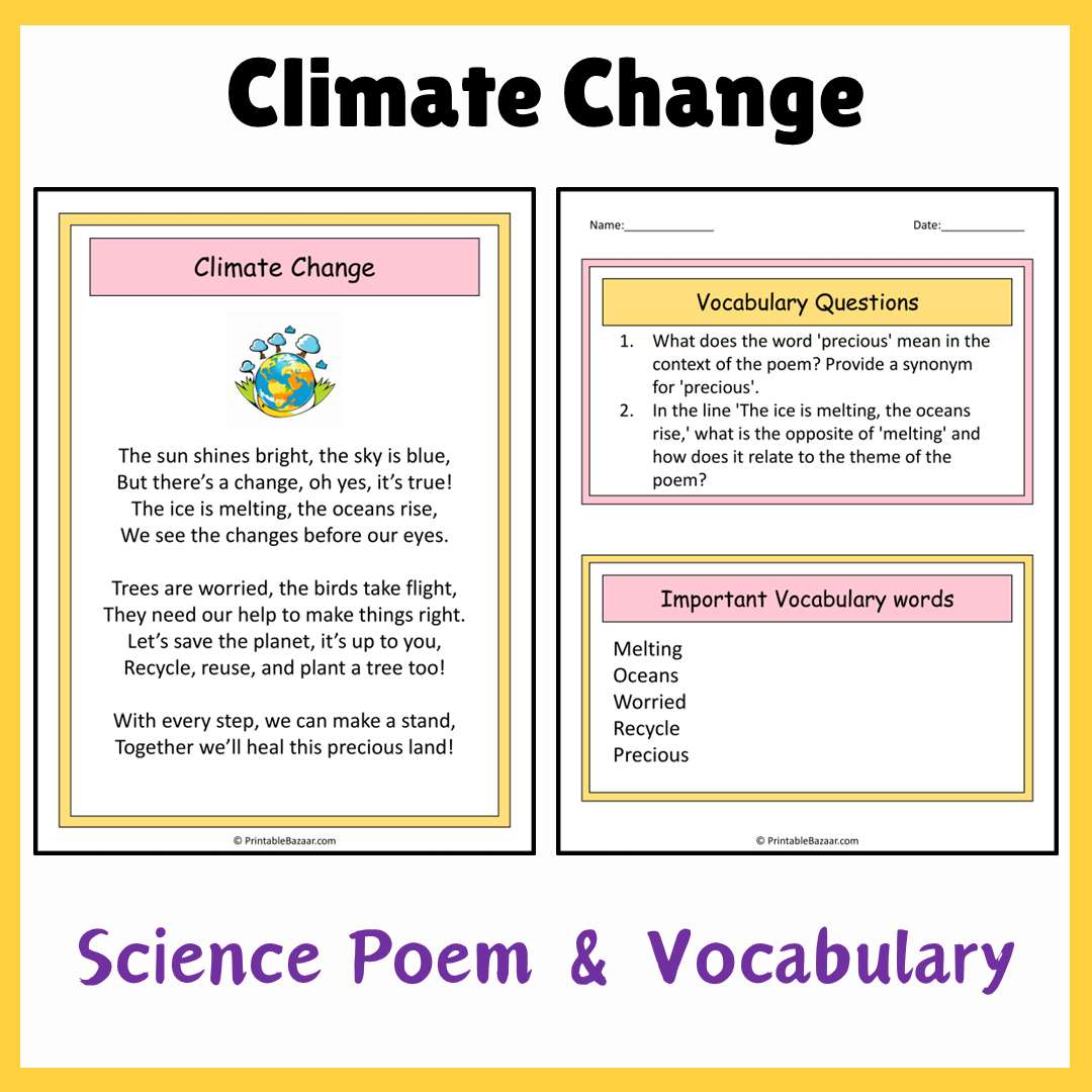 Climate Change | Science Poem Reading Comprehension Activity