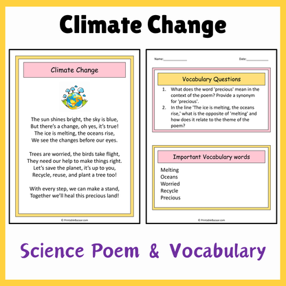 Climate Change | Science Poem Reading Comprehension Activity