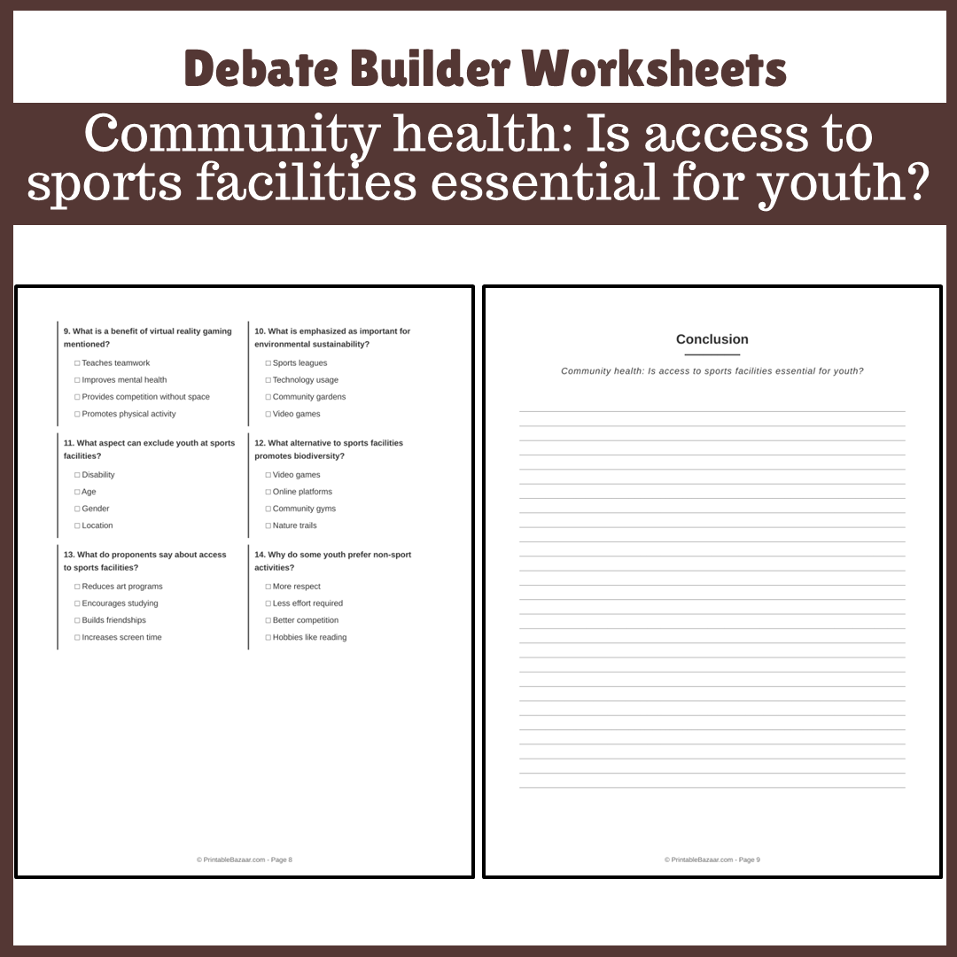 Community health: Is access to sports facilities essential for youth? | Favour and Against Worksheet Printable Activity
