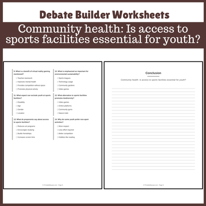 Community health: Is access to sports facilities essential for youth? | Favour and Against Worksheet Printable Activity